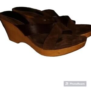 Tommy Bahama Leather/Suede Wood Platform Sandals, 10